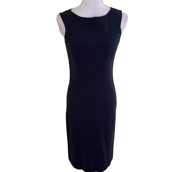 Shin Choi Deep Navy Blue Sleeveless Stretch Wool Sheath Dress 4 - Picture 1 of 8